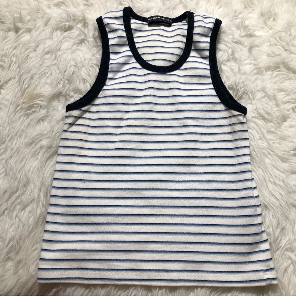 Brandy Melville striped tank top crop tops shirt summer spring blue white ringer